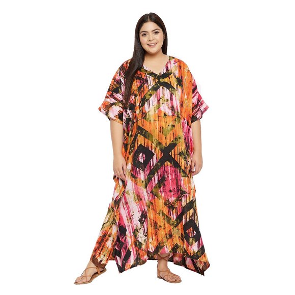 Womens Multicolor Geometric Maxi Dress Caftan Cover Up Evening Gown for Party - Picture 3 of 9